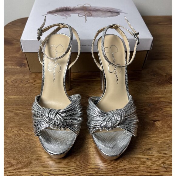 Jessica Simpson Womens Immie Platform Sandal with Ankle Strap (Size 7M, Silver) - Picture 2 of 8